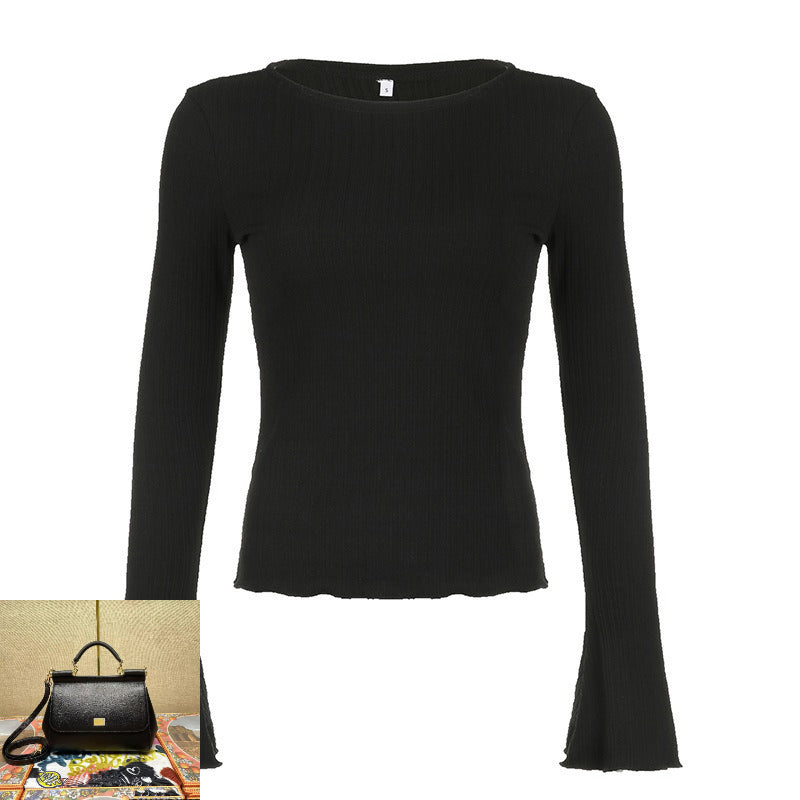 Solid Color Textured Knitted T-Shirt Women SA414