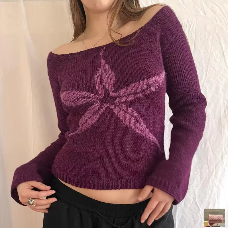 Slash Neck Knitted Harajuku Streetwear Sweaters SA147