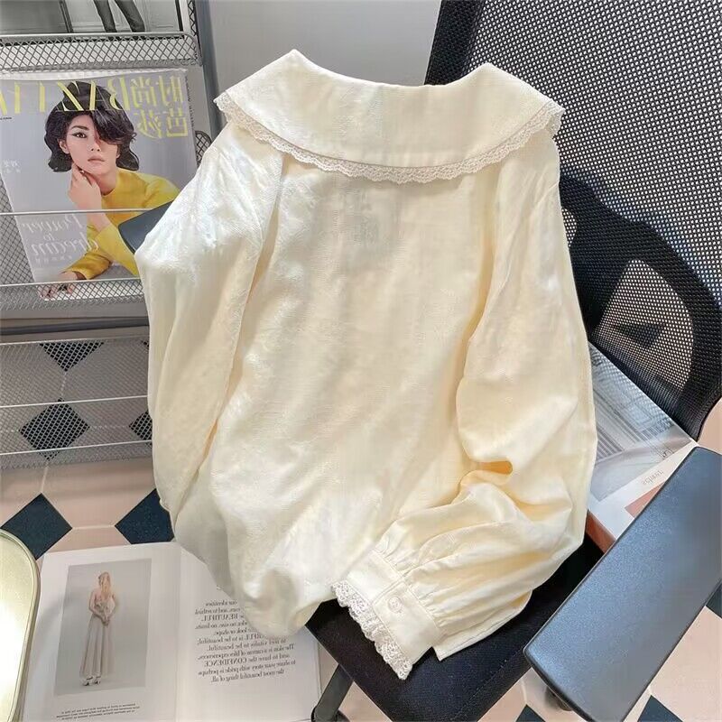Doll Collar Lace Long Sleeve Shirt Women 69A750