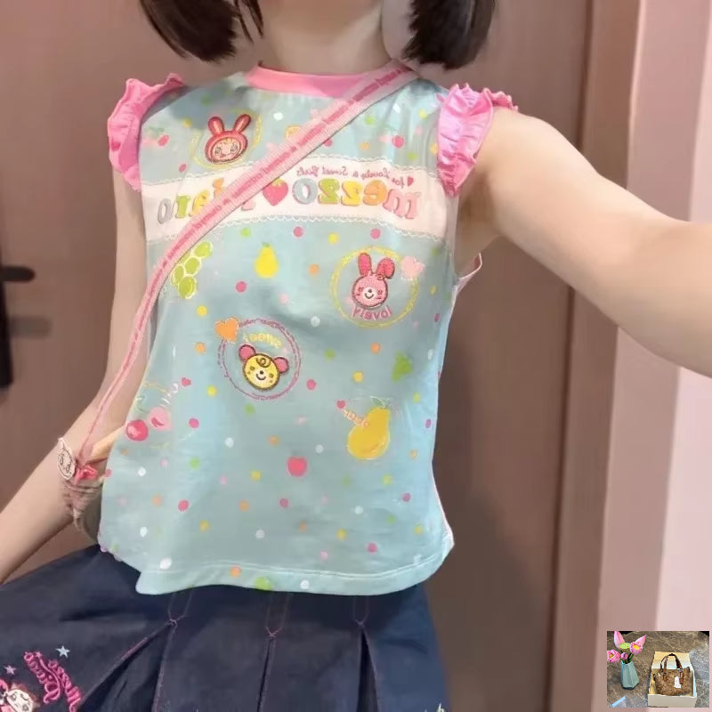 O-neck Ruffles Sleeveless Crop Top SA162