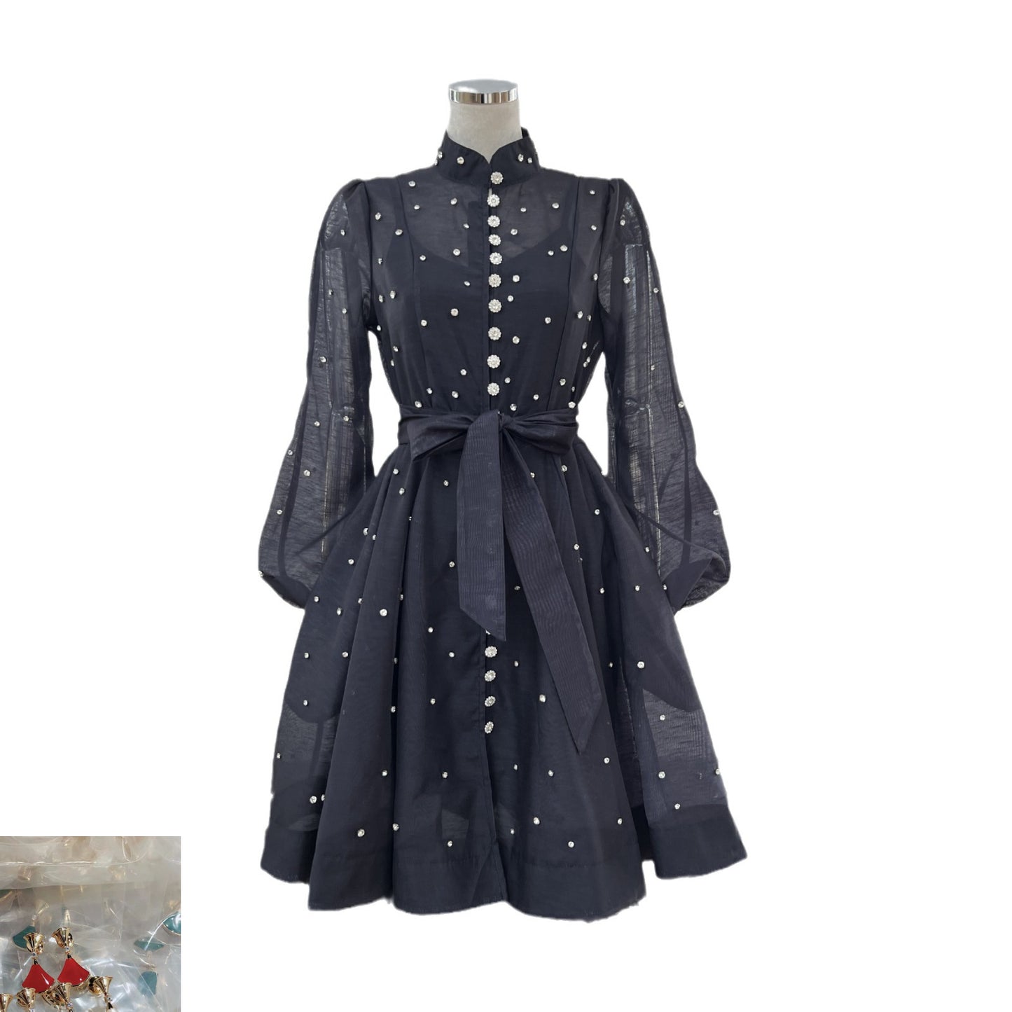 Bubble Long-sleeved Breasted Waist Dress SA368