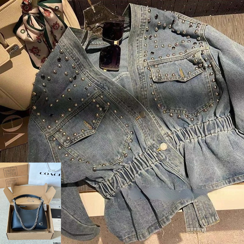 Vintage Loose Casual V Neck Women Denim Coat SA276