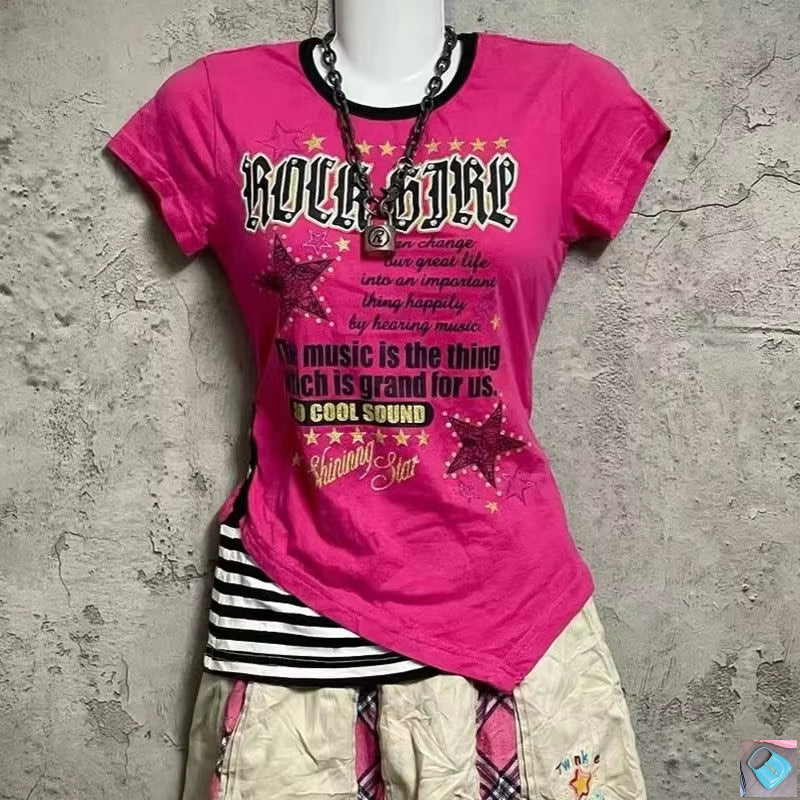 O-neck Short Sleeve Y2k Aesthetic Punk Top SA127/SA132