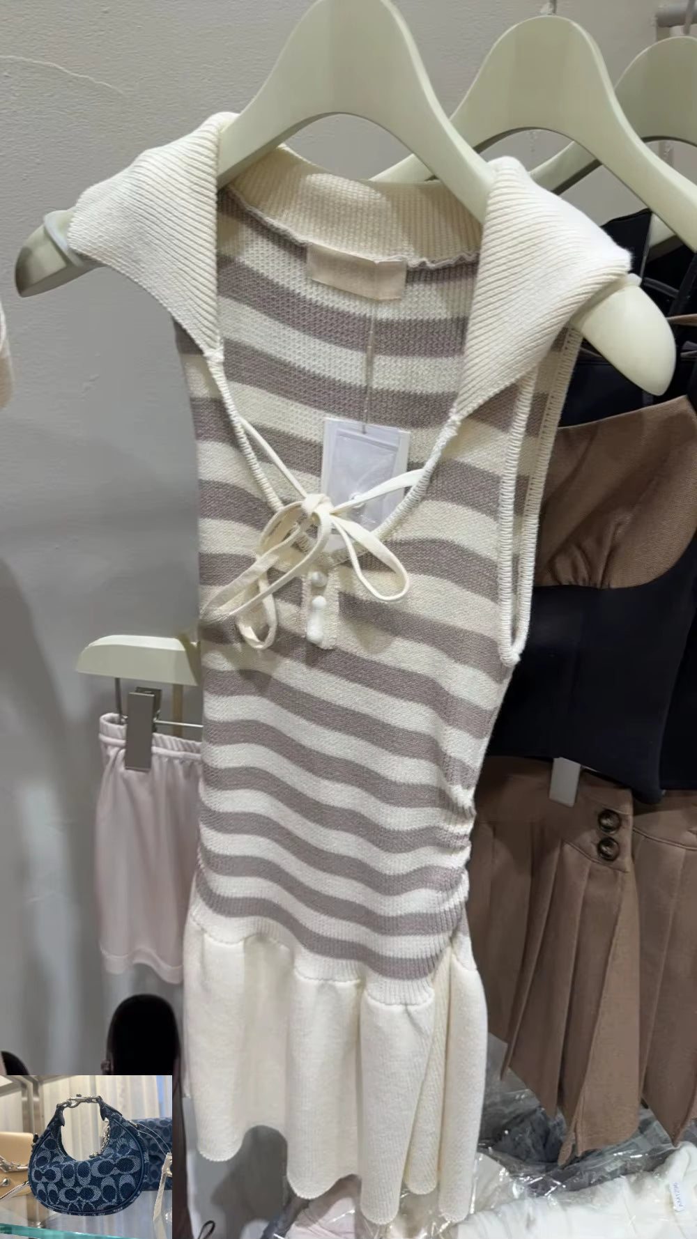 Casual U Neck Stripe Panelled Short Dress SA293