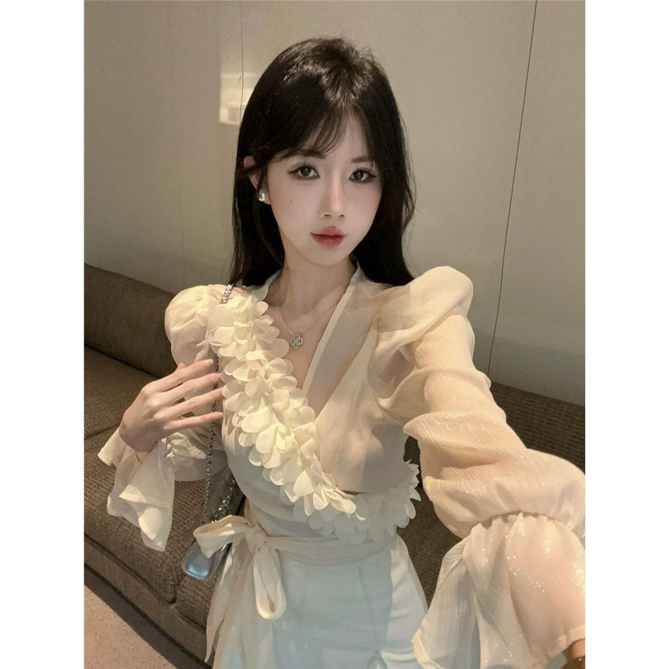 Puff Sleeve Chiffon Shirt SA950