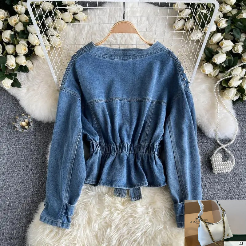 Vintage Loose Casual V Neck Women Denim Coat SA276