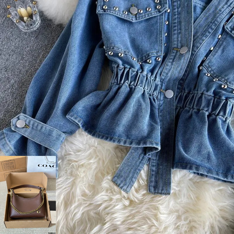 Vintage Loose Casual V Neck Women Denim Coat SA276