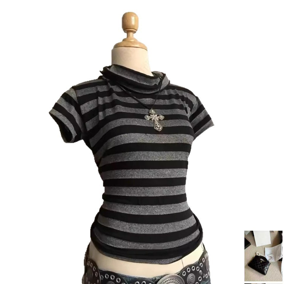 Turtleneck Striped Slim Knitted Top SA411