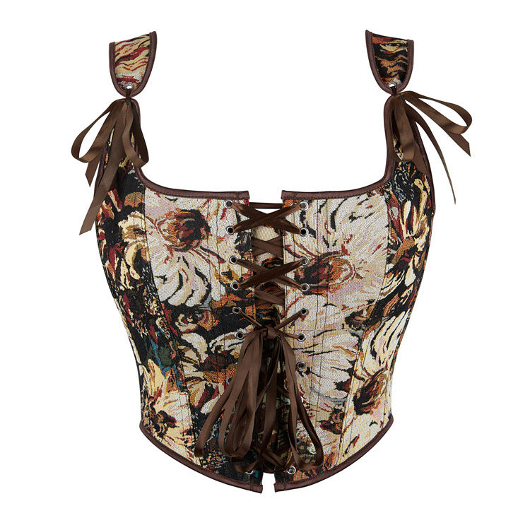 Blue Butterfly Corset Tube Top Gathering Court Fishbone Body Sculpting Sexy Top 69A631
