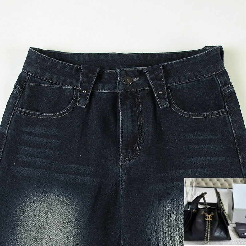 High Waist Wash Gradual Change Straight Jeans SA396