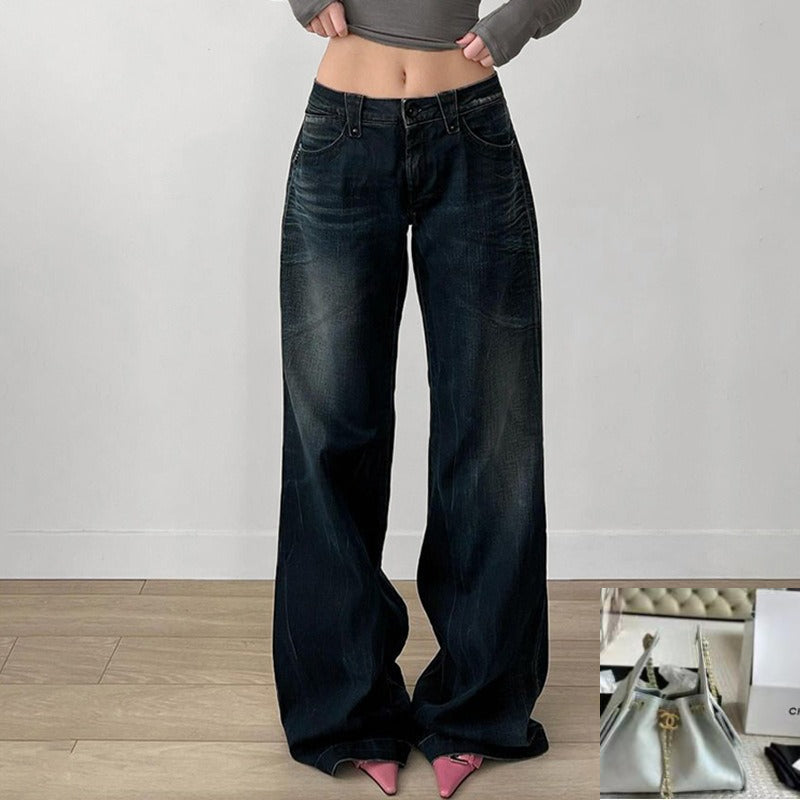 High Waist Wash Gradual Change Straight Jeans SA396