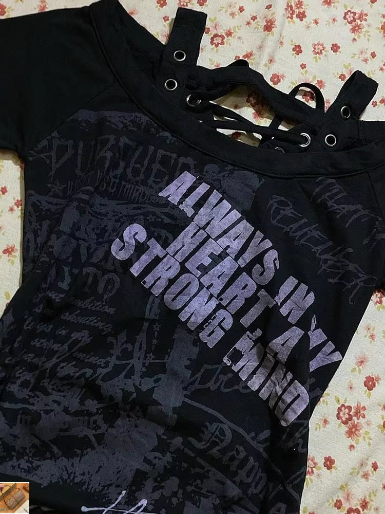 Y2k Aesthetic Gothic Print Women Grunge T-shirts SA125