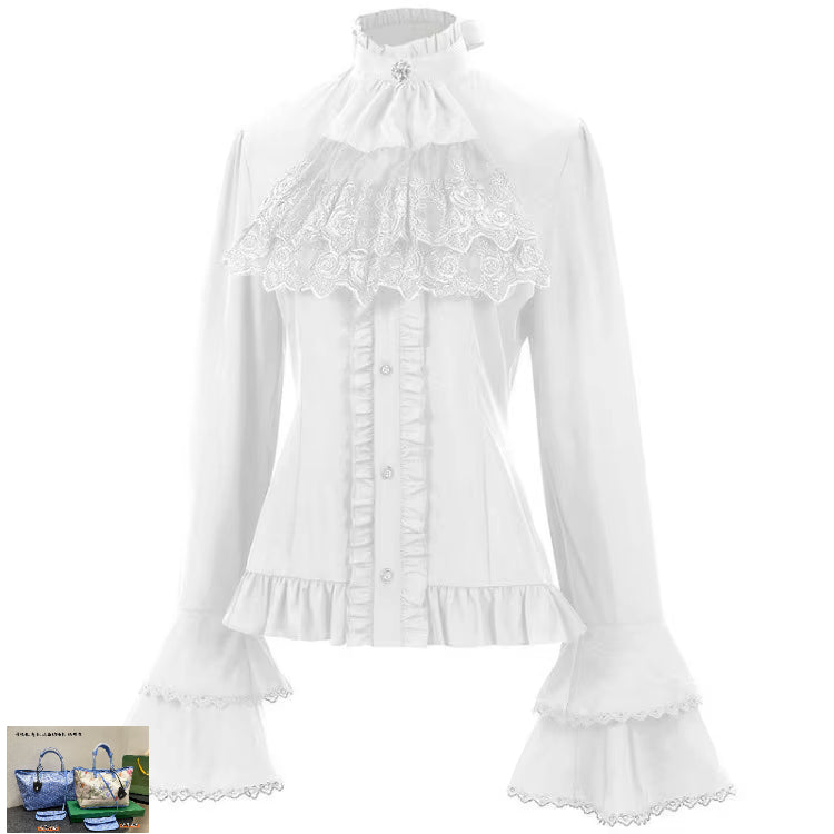 Retro Pleated Shirts Women Spring Black Bottoming Blusas SA280/SA281