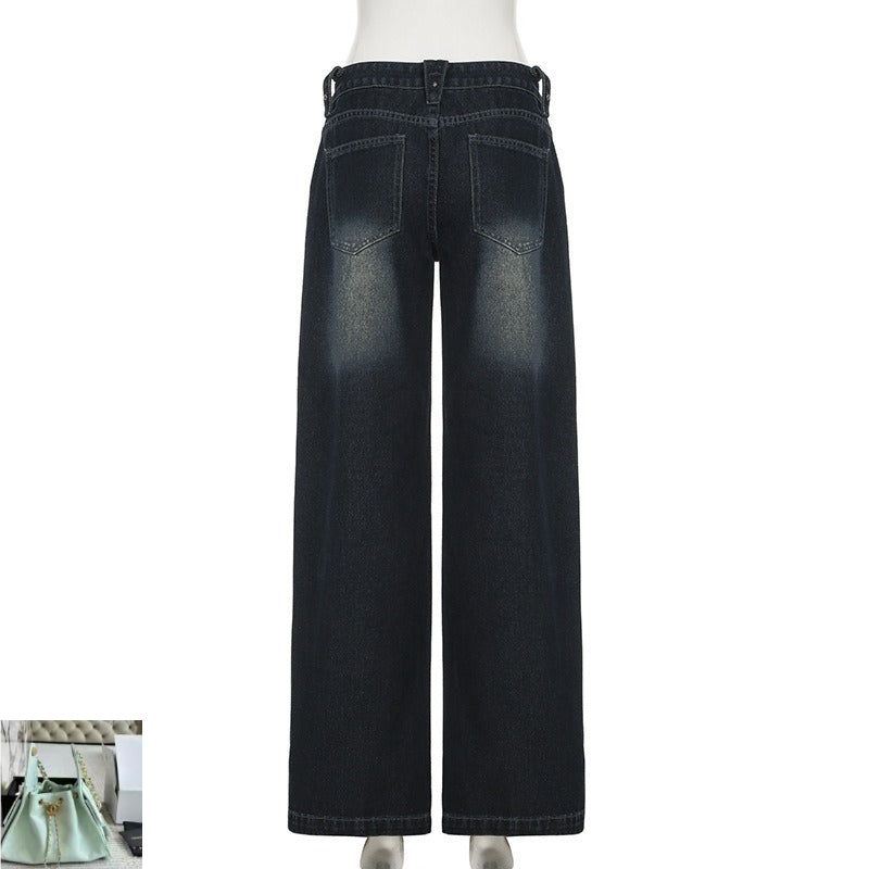 High Waist Wash Gradual Change Straight Jeans SA396