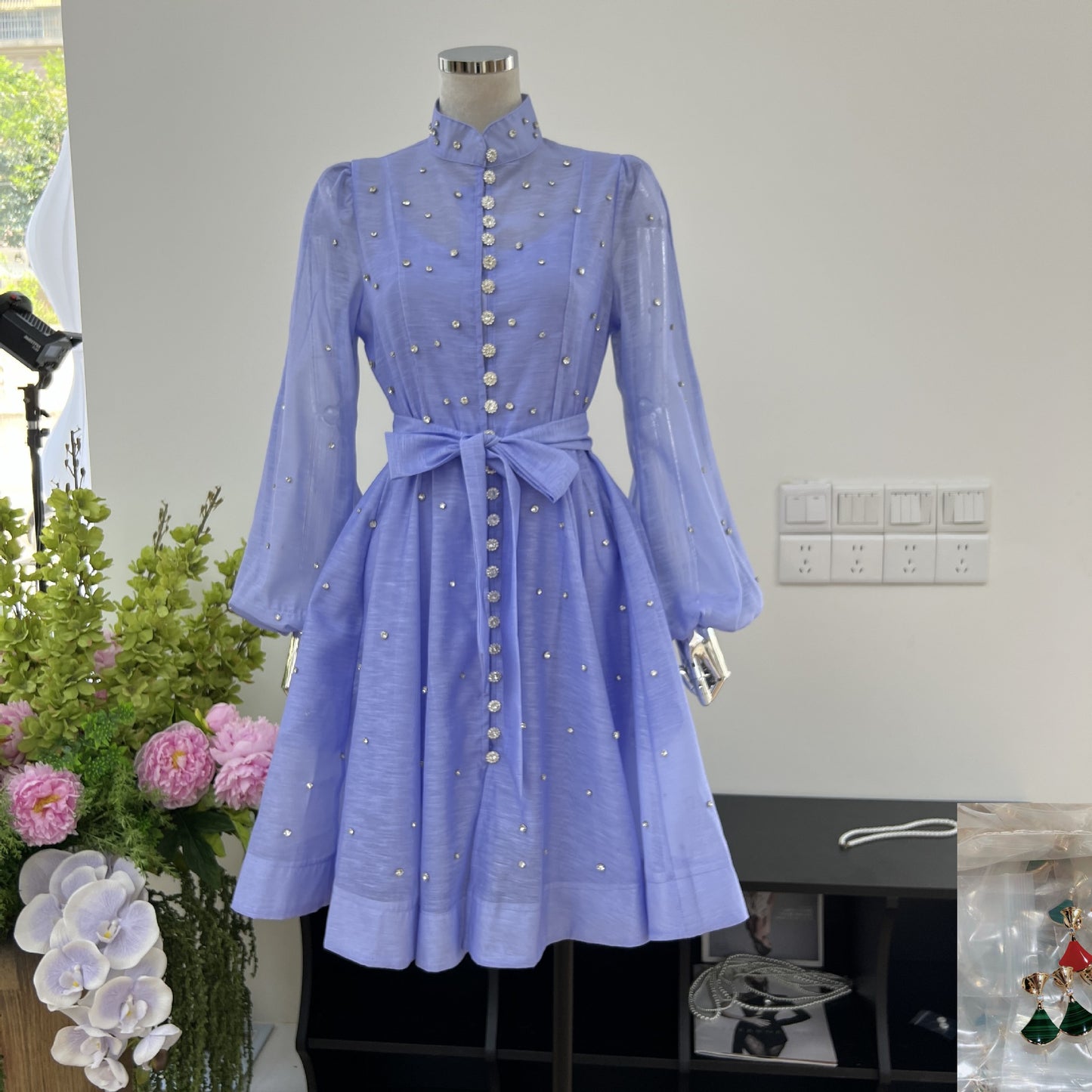 Bubble Long-sleeved Breasted Waist Dress SA368