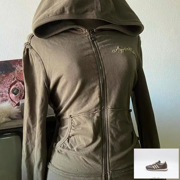 American Retro Letter Print Zip Up Hoodies SA239