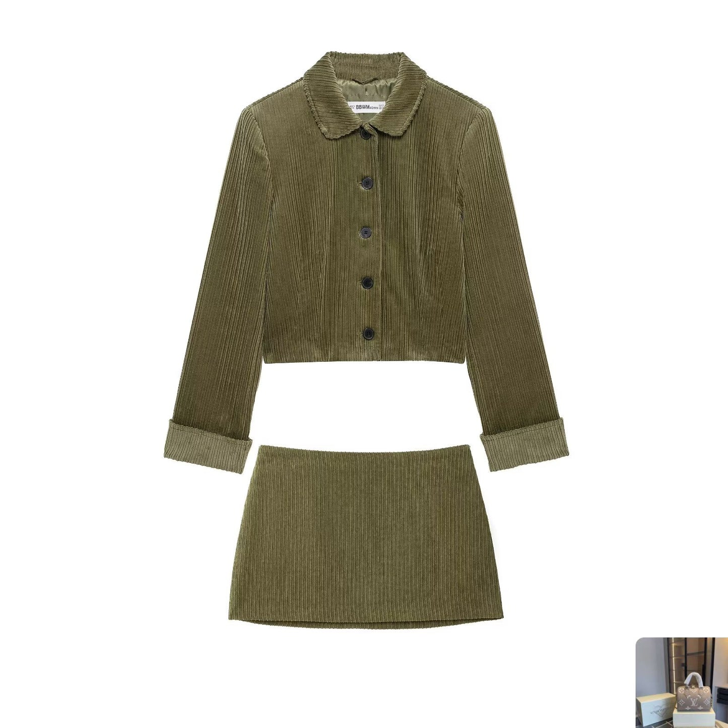 Corduroy Short Jacket Short Skirt Set SA348
