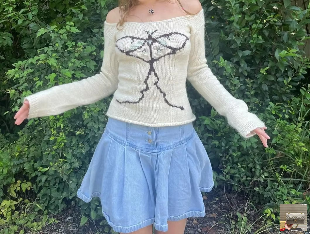 Slash Neck Knitted Harajuku Streetwear Sweaters SA147