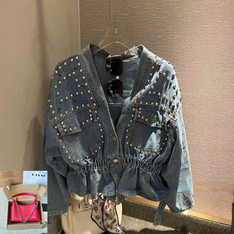 Vintage Loose Casual V Neck Women Denim Coat SA276