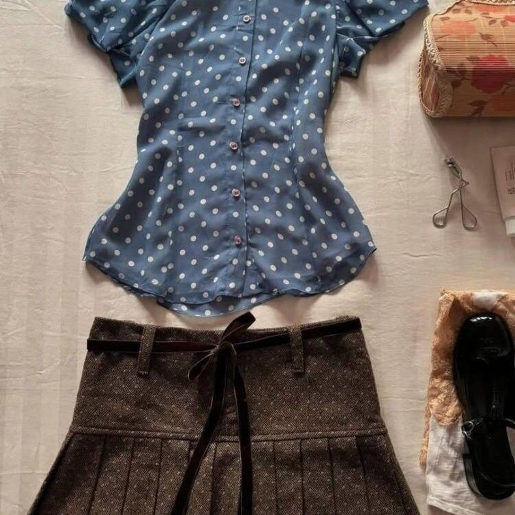 Polka Dot Puff Sleeve Short-sleeved Shirt SA999