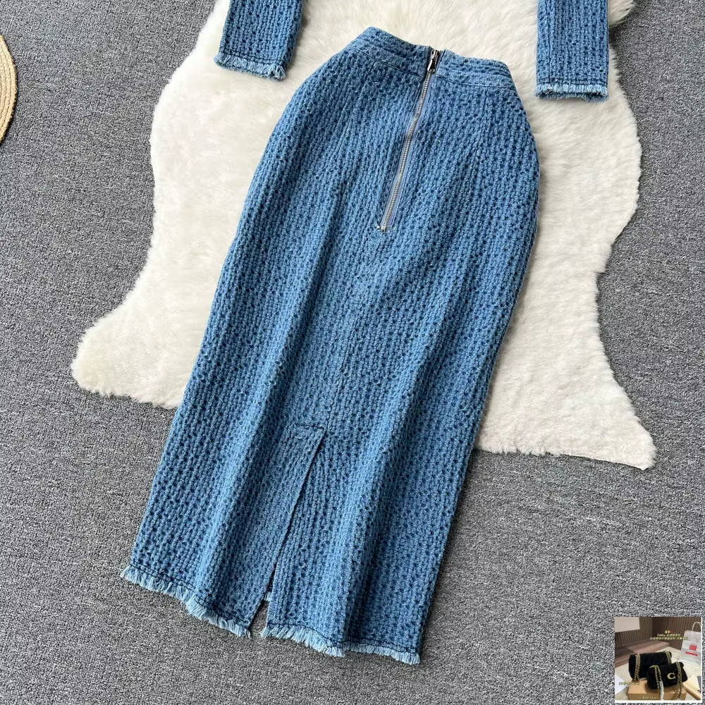 Denim Suit Women Raw Edge Long Sleeve Short Jeans Jacket SA235/SA236