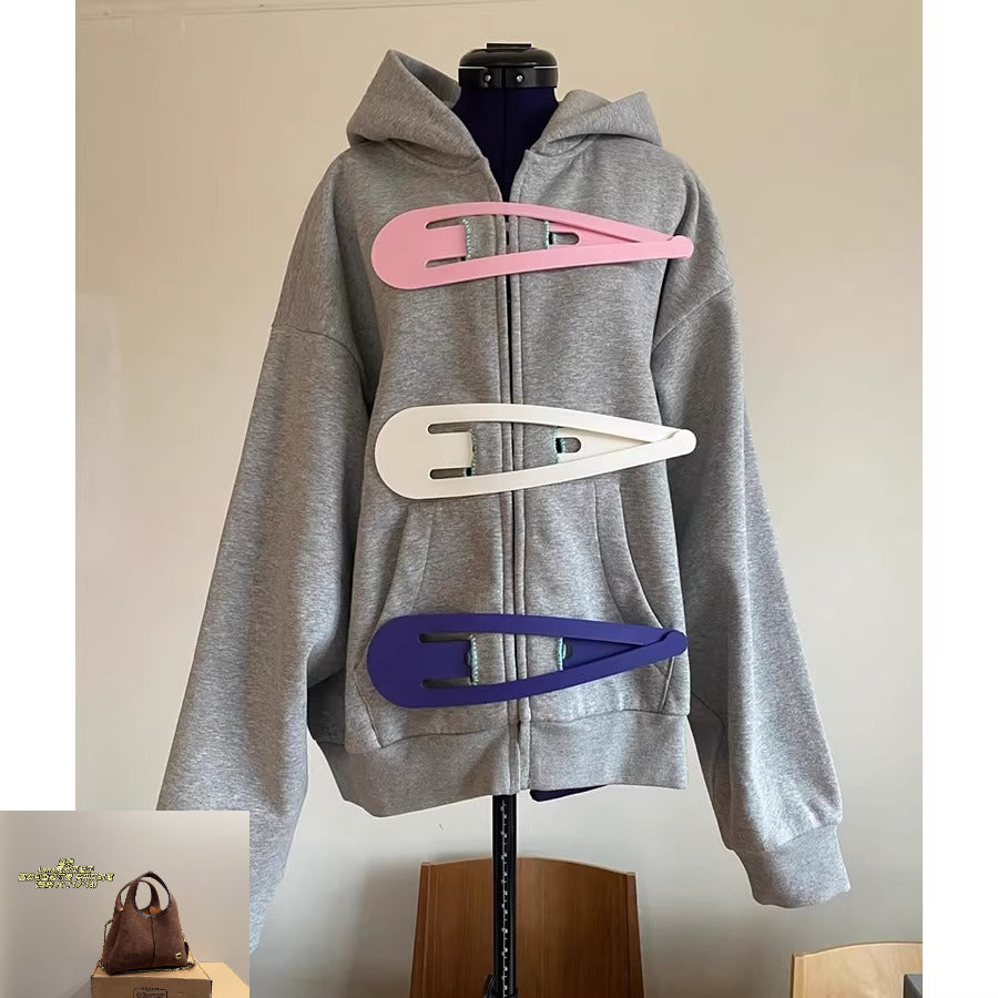 Loose Sweater Hooded Zip-up Cardigan Jacket SA617