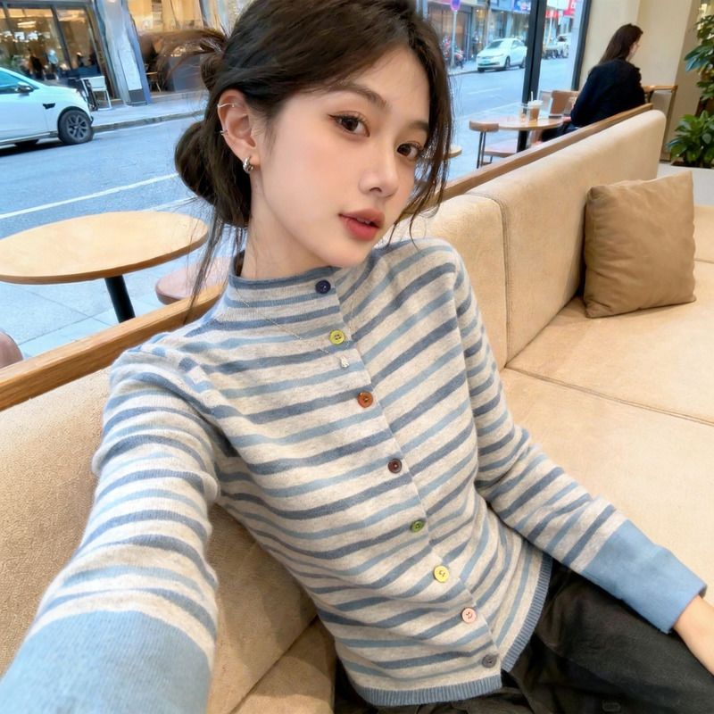 Striped Slimming Knit Cardigan SAB118
