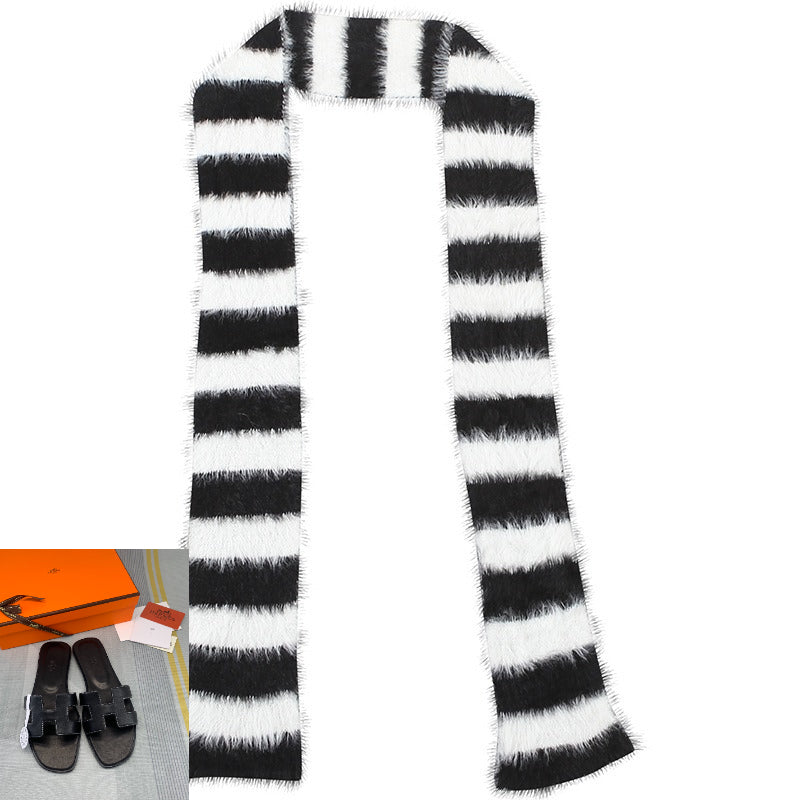 Long Striped Plush Scarf SA476