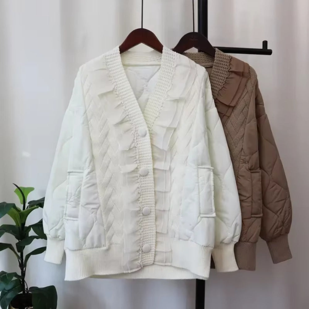 Patchwork Lace 2024 Woman Cardigan V-neck Long Sleeve Ropa Mujer Single Breasted Outerwears Autumn Winter Sweater Cardigans