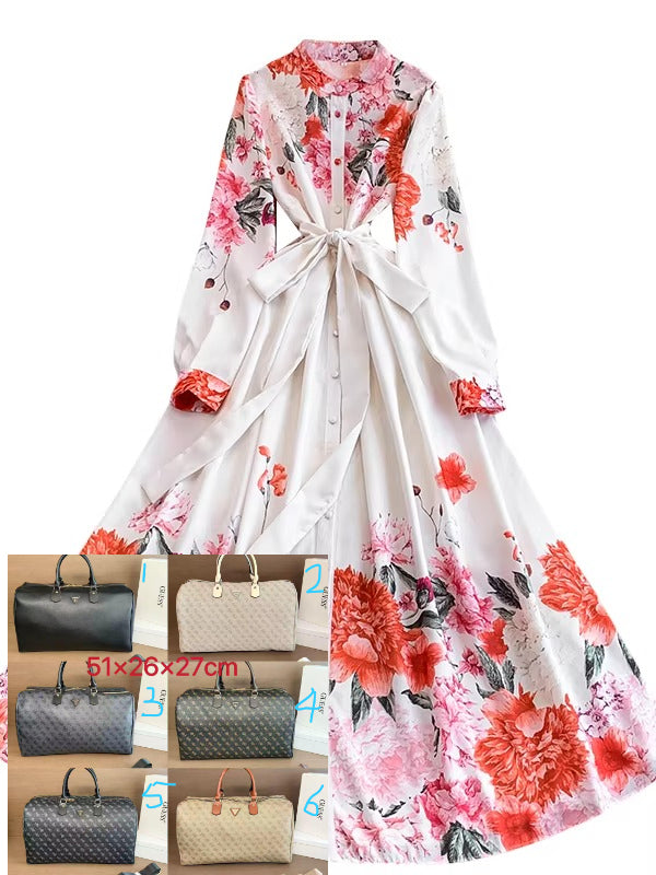 Women's Printed Lantern Sleeve Dress SP088