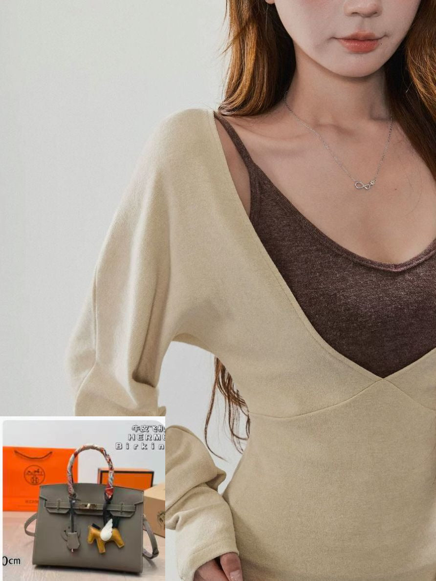 Knitted Sweater Women's Waist and Thin Bottoming Top SA667