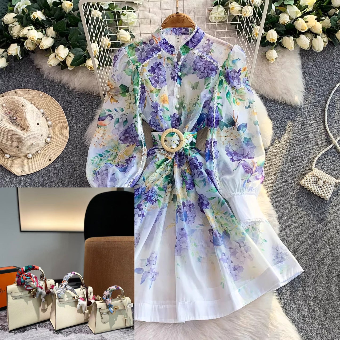 Stand Collar Lantern Long Sleeve Dress SA732/SA733/SA734