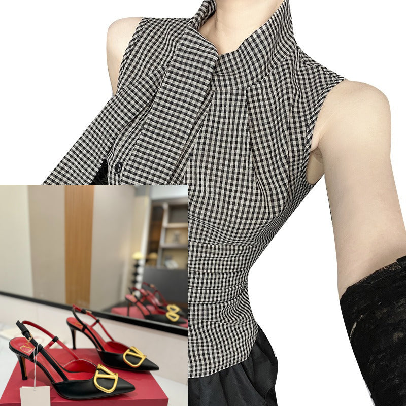 Women's Halter Plaid Vest SAB002