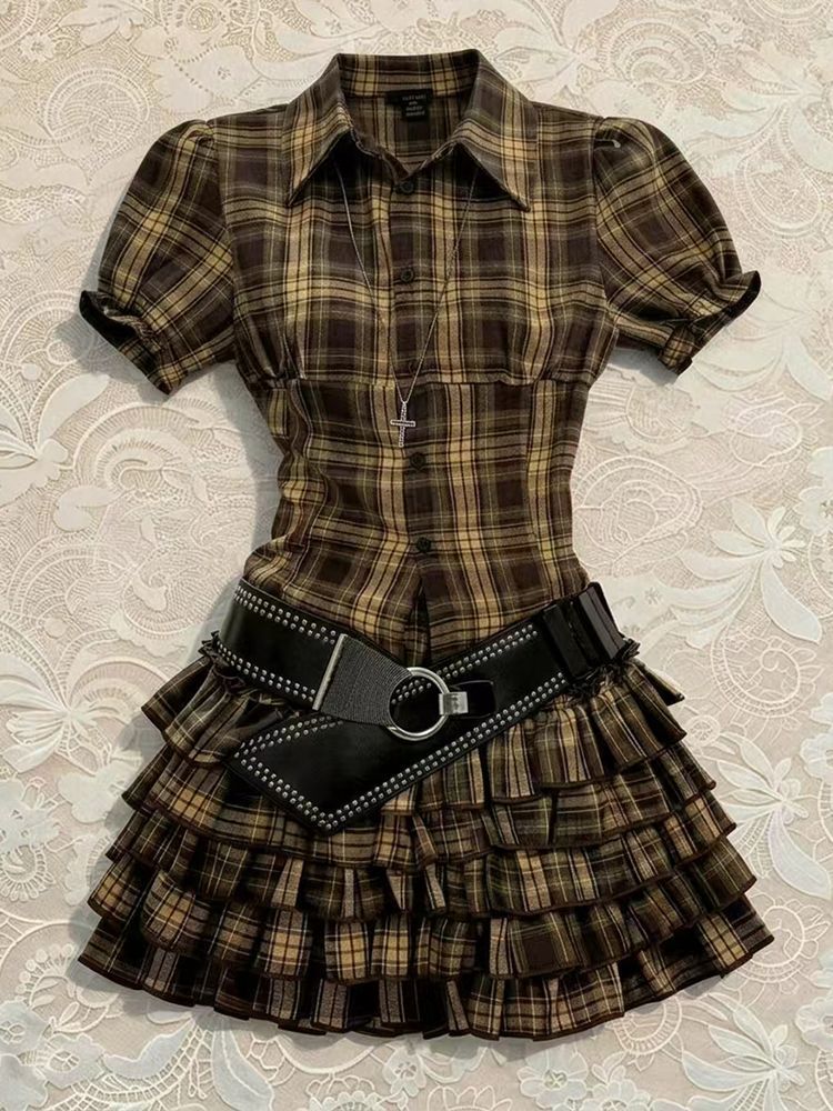 Plaid Top + Skirt Two-piece Set for Women Summer SAB184
