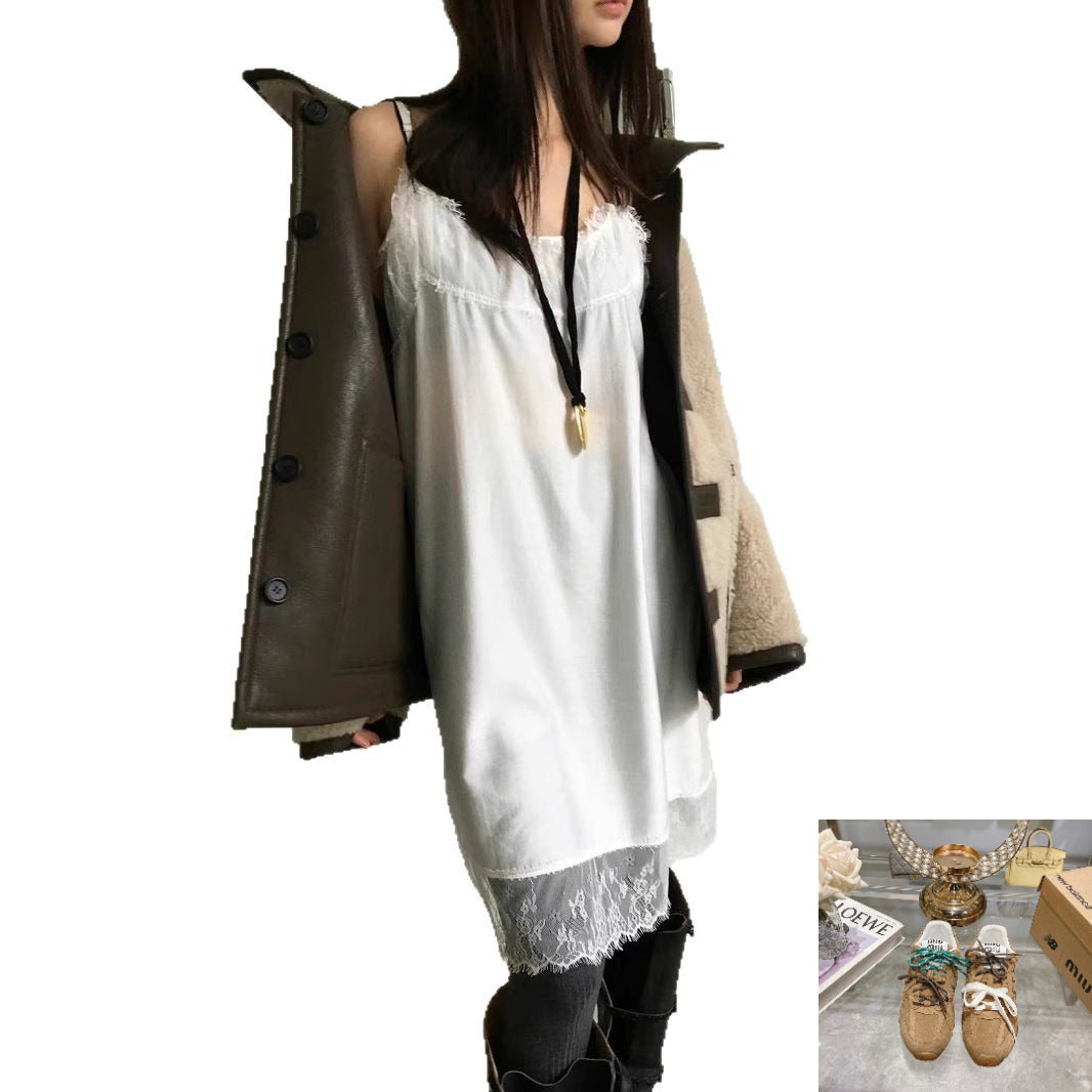 White Lace Stitching Dress SA501