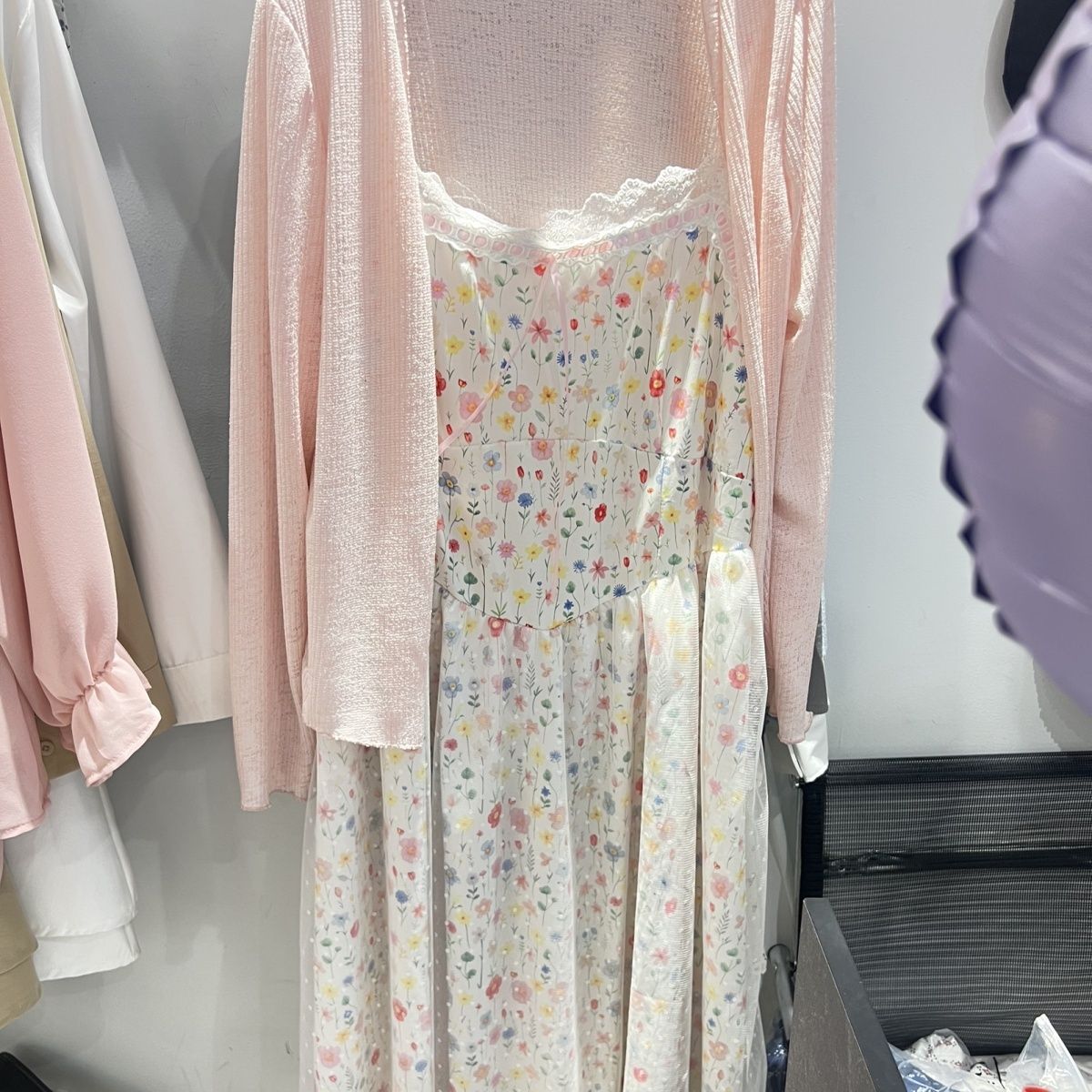 Floral Suspender Dress + Cardigan  US  64D171