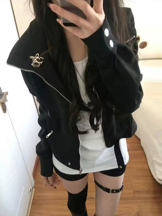 Women's Black Short Lapel Jacket SAB039