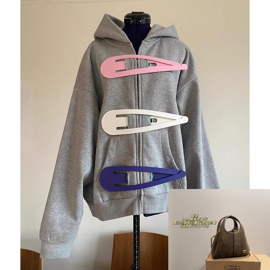 Loose Sweater Hooded Zip-up Cardigan Jacket SA617