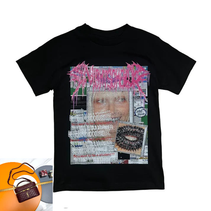 Printed T-shirt Short Sleeve Crew Neck Top SA679