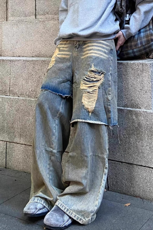 Ripped Stitching Fake Two Jeans SA650/SA651
