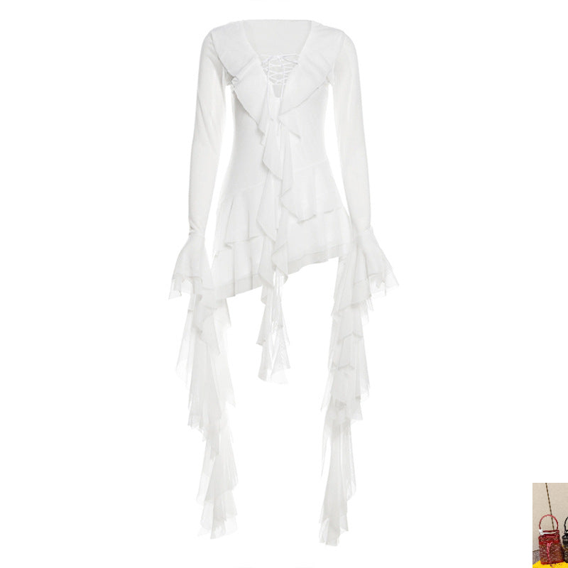 High Waist V-Neck Long Sleeve Dress SA386