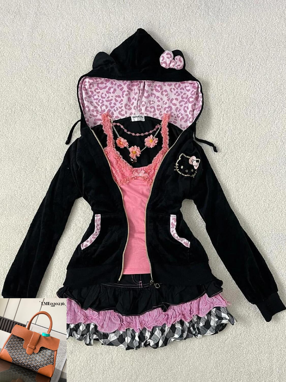 Gray Pink Leopard Print Patchwork Sweatshirt  SAB046
