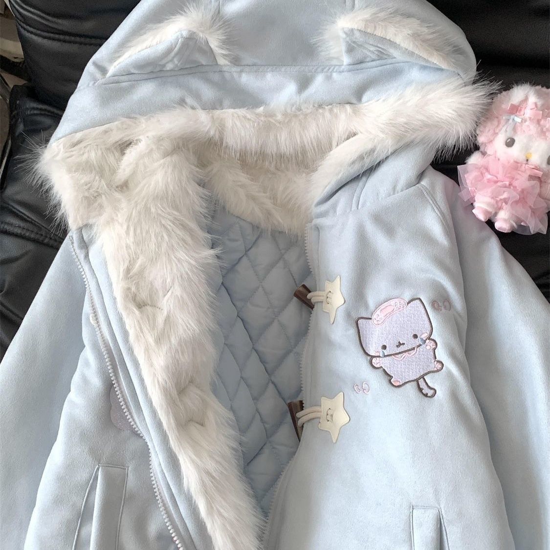 Cat Embroidered Cotton Coat 64H236