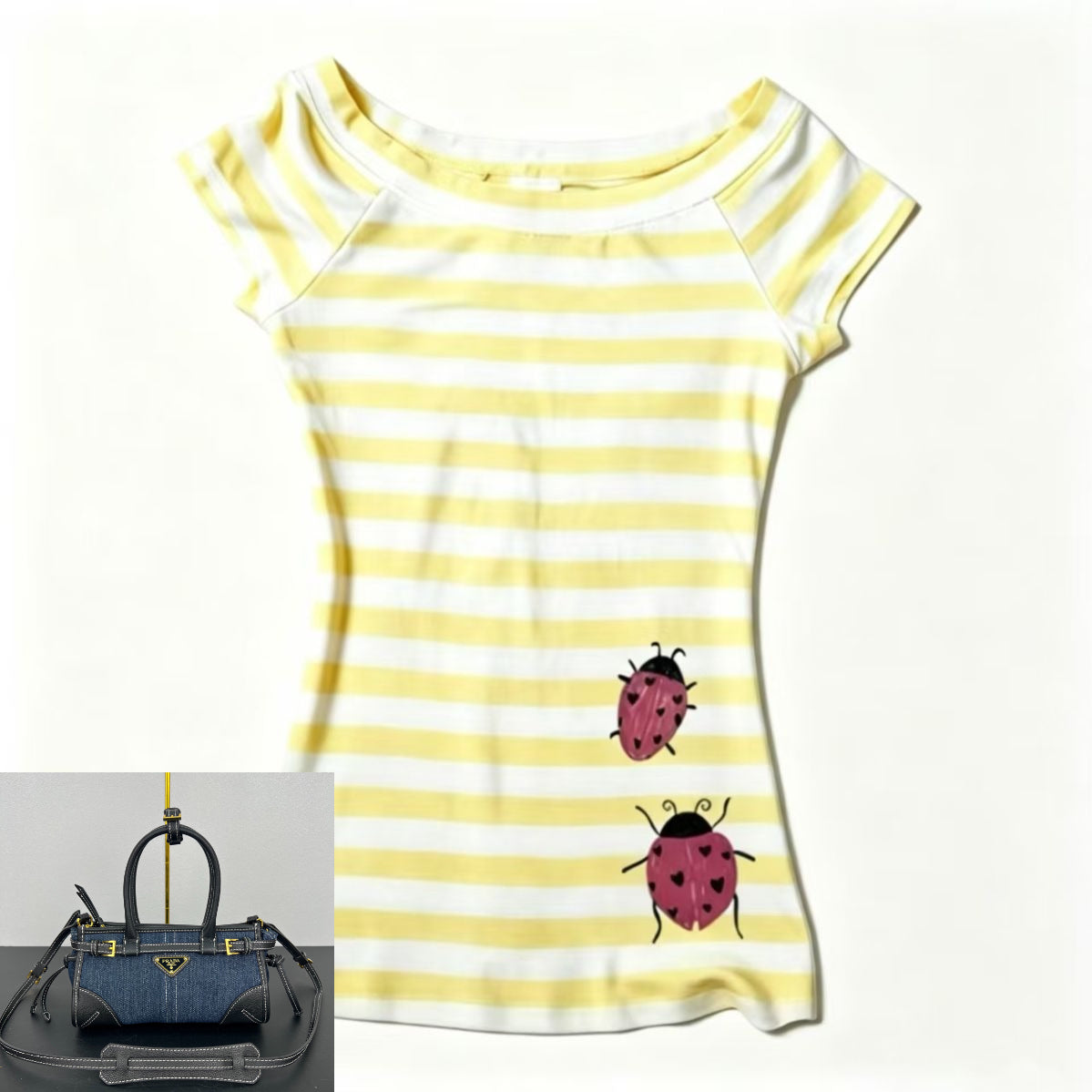 Women's Yellow White Striped Short Sleeves SAB063