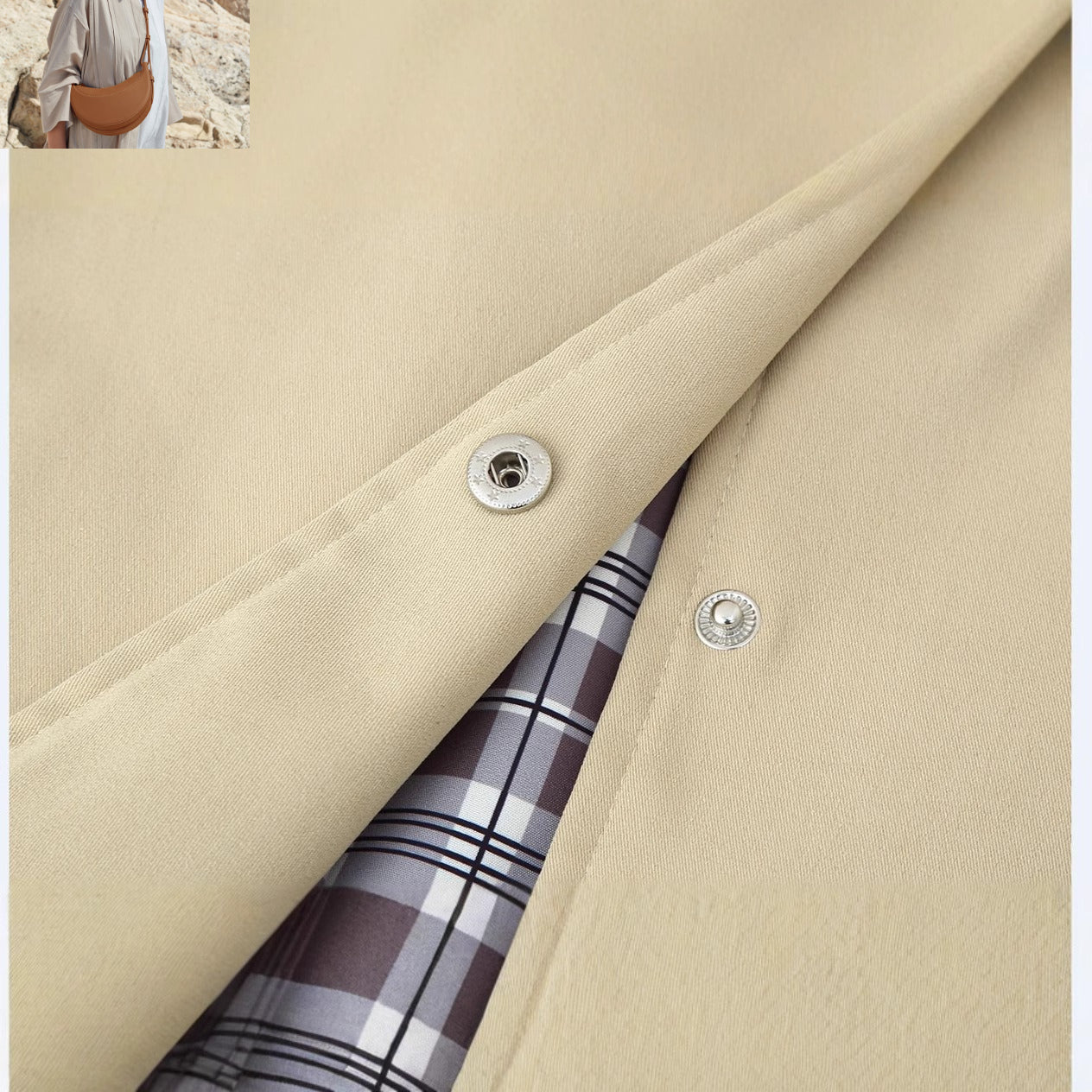 Color Matching Plaid Splicing Jacket Trench Coat  SA424