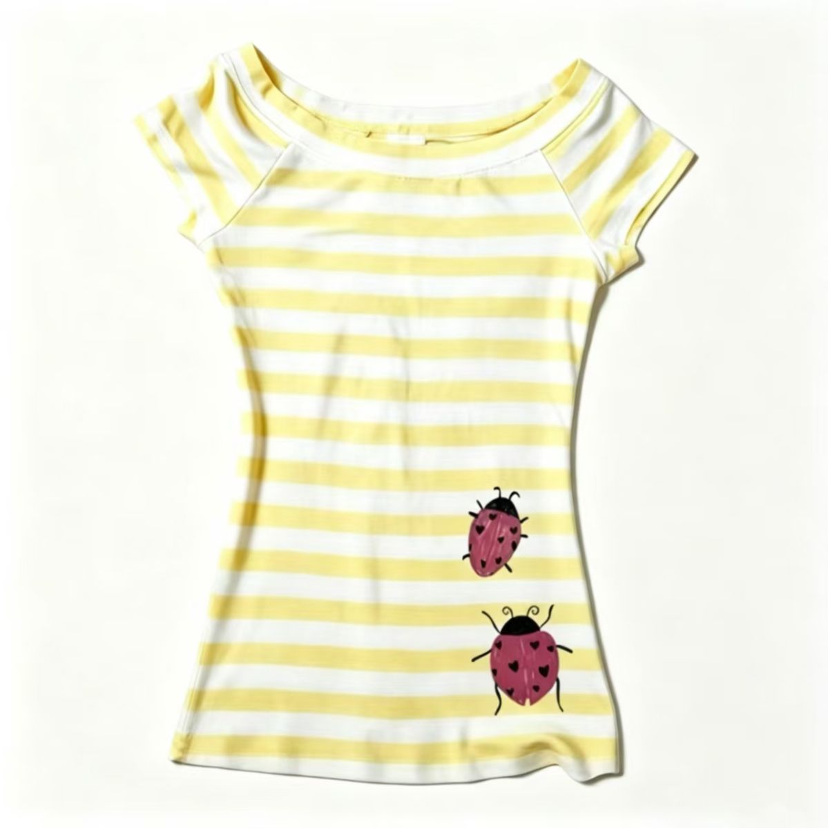 Women's Yellow White Striped Short Sleeves SAB063