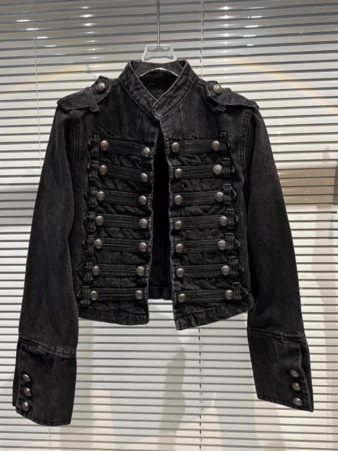 Metal Double-breasted Stand Collar Jacket 64D073 FR