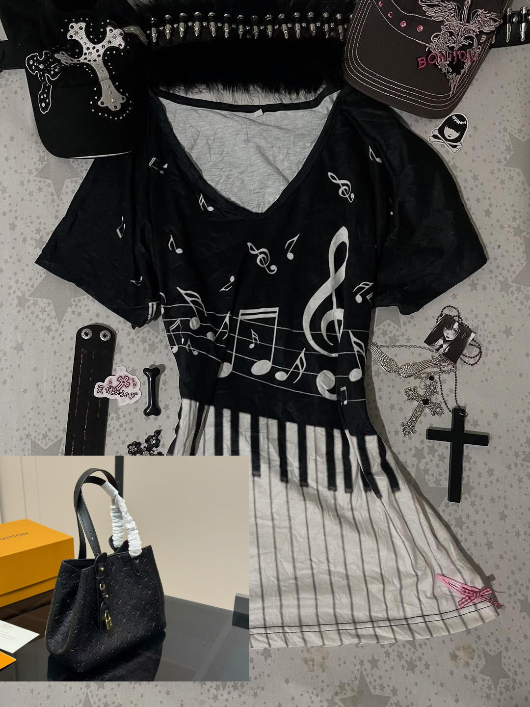 Printed Short-sleeved T-shirt V-neck Top SA720