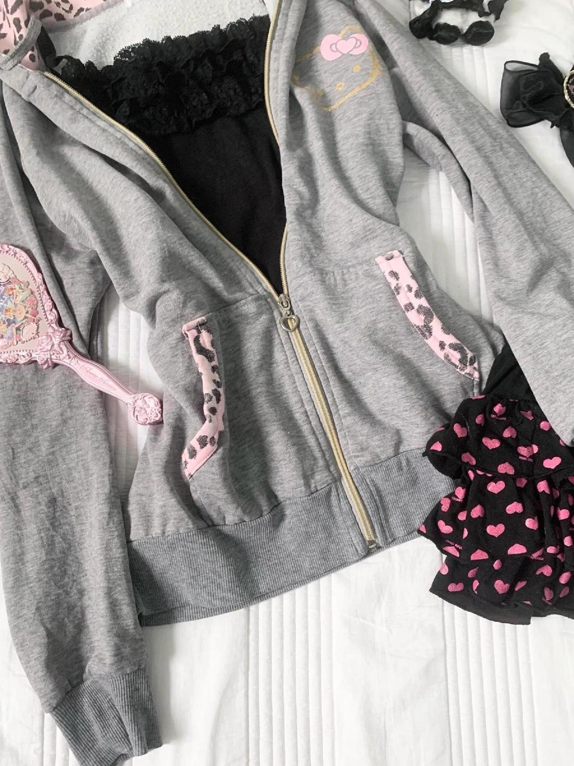 Gray Pink Leopard Print Patchwork Sweatshirt  SAB046