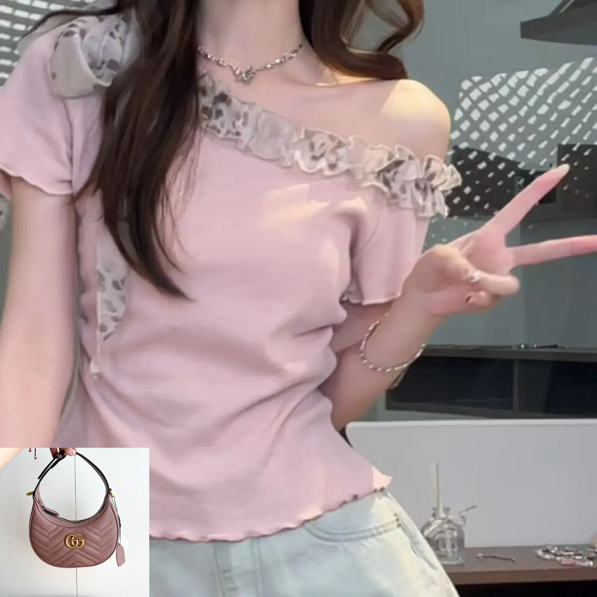 Floral Ruffle Short-sleeved Top SA847